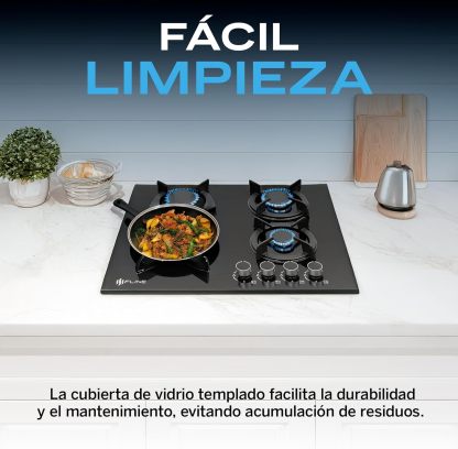 Parrilla De Gas Empotrable 4 Quemadores | Vidrio Templado | Gas LP Y Gas Natural | Encendido Electrónico | Estufa De Mesa | Parrilla De Inducción | Fácil Limpieza