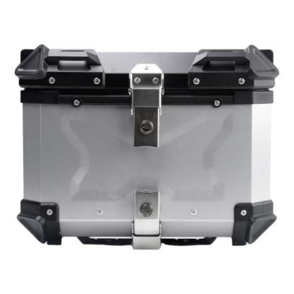 Baúl de motocicleta genérico, caja trasera, organizador de aluminio a prueba de golpes, caja para casco, baúl de almacenamiento de equipaje para 45L Plata