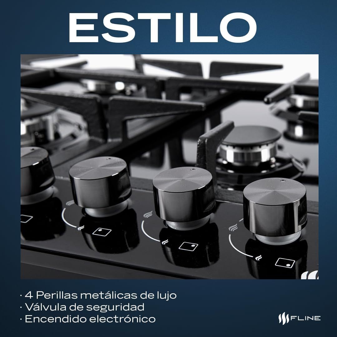 Parrilla De Gas Empotrable 4 Quemadores | Vidrio Templado | Gas LP Y Gas Natural | Encendido Electrónico | Estufa De Mesa | Parrilla De Inducción | Fácil Limpieza