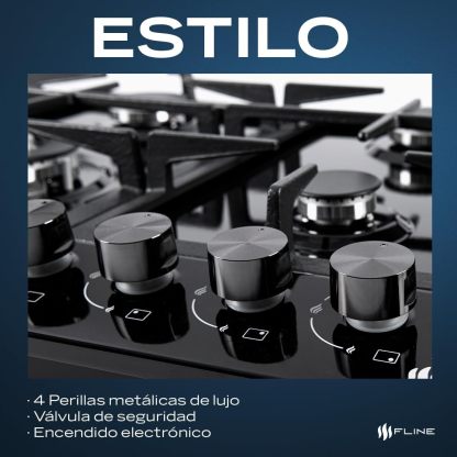 Parrilla De Gas Empotrable 4 Quemadores | Vidrio Templado | Gas LP Y Gas Natural | Encendido Electrónico | Estufa De Mesa | Parrilla De Inducción | Fácil Limpieza