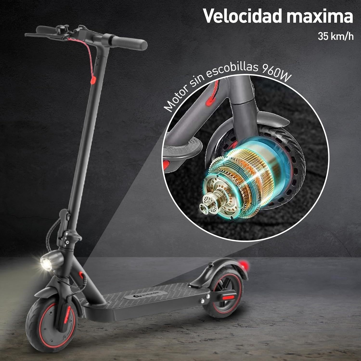 Bluelander Scooter E9 MAX Eléctrico Plegable para Adultos, Velocidad 35 km/h, Autonomía 40-45 km, Motor Sin Escobillas 960W, Scooter Adulto, Control por App Bluetooth, Scooter