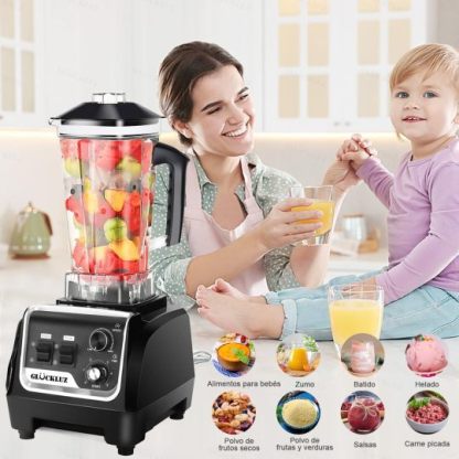 Glückluz Licuadora Profesional Uso Rudo 1800W 2L+Adicional 800ml, Doméstico Comercial Industrial Batidora de Verduras Extractor de Velocidad Ajustable y Hielo Picado a Fondo Extractora