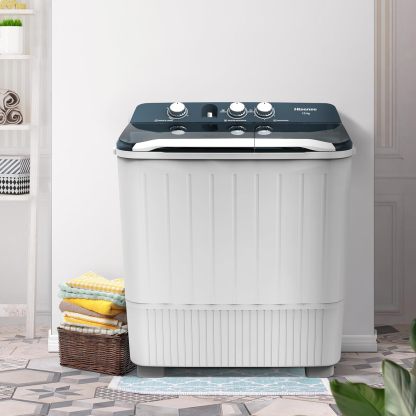 Hisense Lavadora doble tina WSA1604P, Semiautomática, 16 Kg, Temporizador de Lavado y Centrifugado, 88x52x99cm(AnchoxLargoxAlto), Blanco/Azul