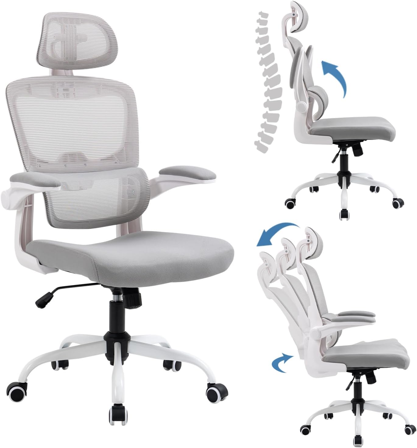 HOMEMAKE FURNITURE Silla Oficina ergonómica de Respaldo Alto con Soporte Lumbar Ajustable Altura reclinable descansabrazos Ajustables Silla Gamer sillas para Escritorio Silla ergonomica Rosa