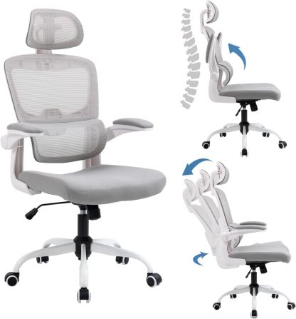 HOMEMAKE FURNITURE Silla Oficina ergonómica de Respaldo Alto con Soporte Lumbar Ajustable Altura reclinable descansabrazos Ajustables Silla Gamer sillas para Escritorio Silla ergonomica Rosa