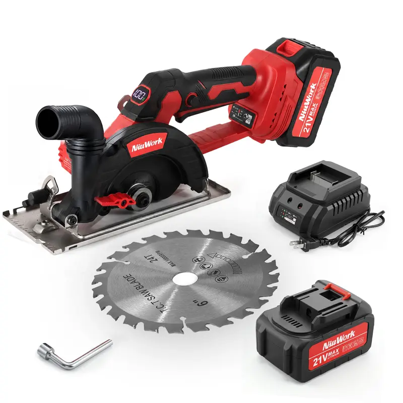 🛠️🔥Sierra Circular Inalámbrica 21V de 6.5 Pulgadas, 2 Baterías 4.0Ah 15 Celdas con Cargador Rápido, 3 Cuchillas de Carburo y Accesorios, Guía Láser, Bisel Ajustable 0‑50° y Ajuste de Profundidad para Corte de Madera
