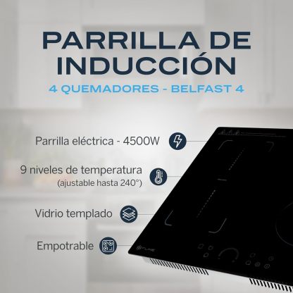 Parrilla De Gas Empotrable 4 Quemadores | Vidrio Templado | Gas LP Y Gas Natural | Encendido Electrónico | Estufa De Mesa | Parrilla De Inducción | Fácil Limpieza