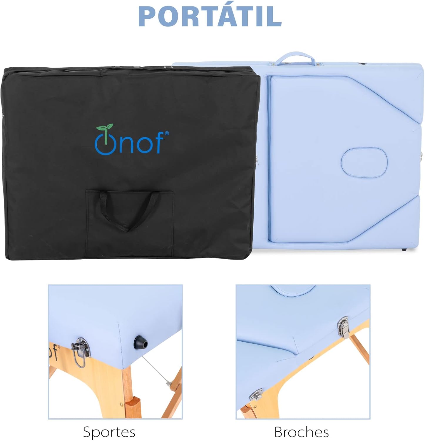 Onof Cama de Masaje Plegable de 3 Secciones y 8 Niveles de Altura Ajustable con Estuche Portátil para Uso Profesional Fisioterapia SPA Tatuajes Facial (Azul Maya)