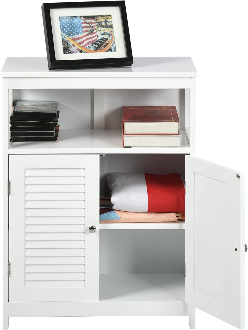 Gabinete de Almacenamiento para Piso de Baño con Puerta Doble, Estante Ajustable, para Baño, Sala de Estar, Cocina, Estilo Nórdico Escandinavo, Fácil Montaje