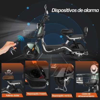 HONEYWHALE U3s Bicicleta Electrica para Adultos, Bicimoto Eléctrica con Alarma, Máxima del Motor 650W, Velocidad Máxima 31KM/H, Autonomía 55-60KM, Baterías de Gran Capacidad de 20AH, Dos Asientos