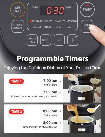 TOSHIBA Arrocera pequeña de 3 tazas sin cocinar, visualización LCD con 8 funciones de cocción: arroz, avena, frijoles mezclados y más, olla interior antiadherente, gris