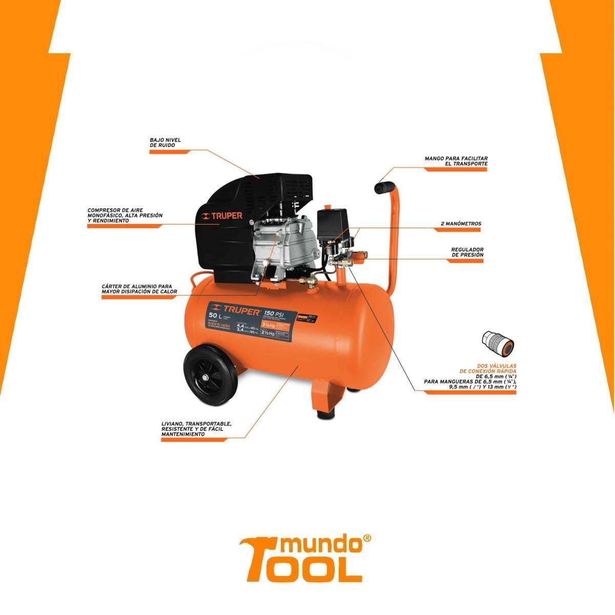 COMPRESORA 50 lt 2.5 HP HORIZONTAL TRUPER 15007 Truper COMP-50LT