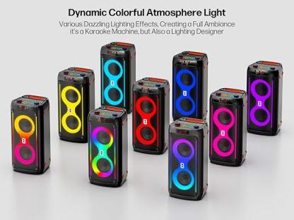 🎤Sistema de altavoces para karaoke con doble woofer de 15 pulgadas, Altavoz portátil Party‑Box, 2 micrófonos, Bluetooth, sonido estéreo, batería recargable, control remoto e iluminación LED