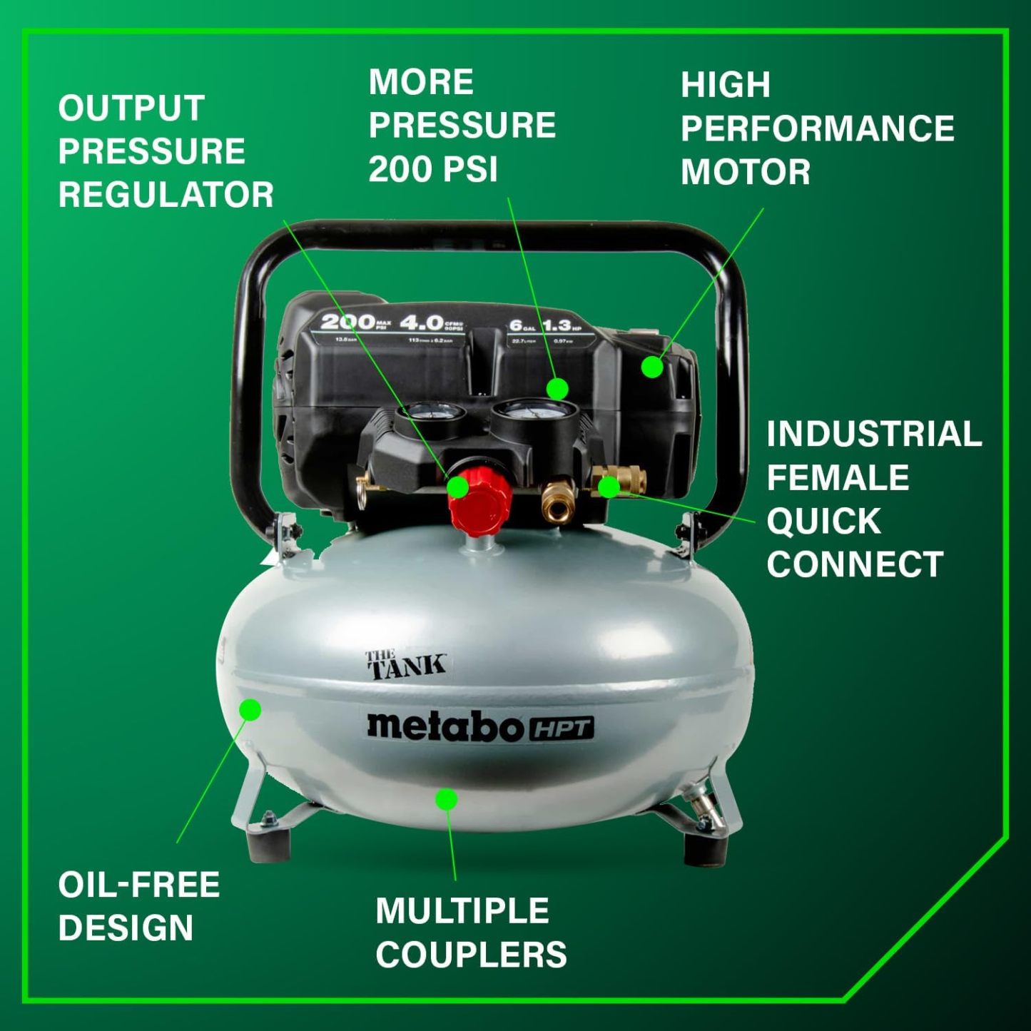 Metabo HPT Compresor de Aire | THE TANK | 200 PSI | 6 Galones | Ec914S