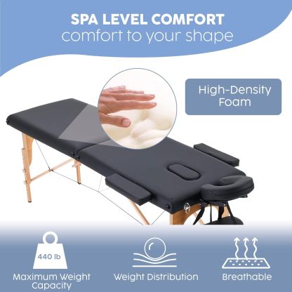 X-PROSS Cama Profesional para Tatuajes Plegable con Estuche y Altura Ajustable, Cama para SPA, Cama para Masajes Profesionales, Camilla Portátil para Fisioterapia y Quiropraxia - Negro