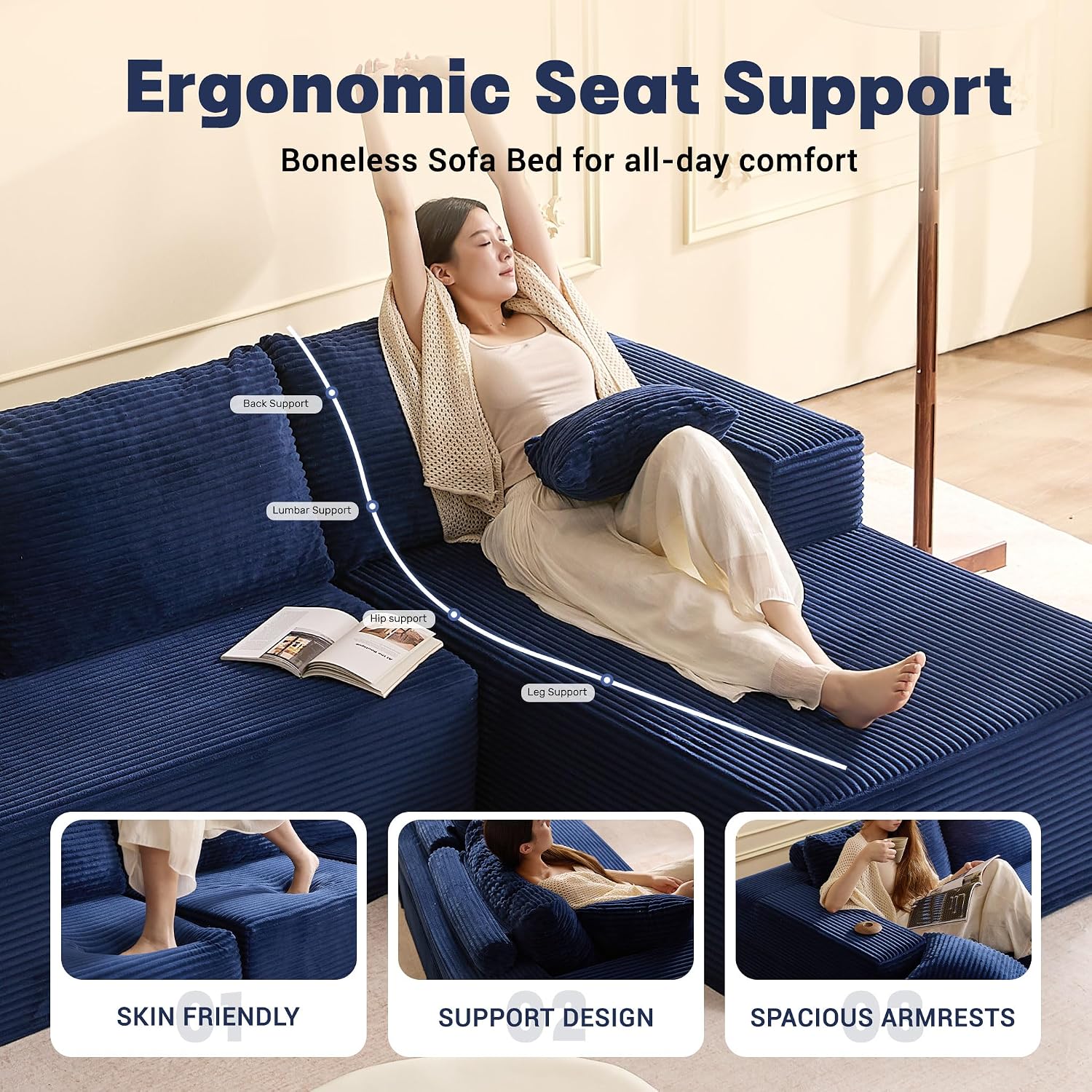 🛋️ Afuson Sofá Modular Seccional en Forma L de 107 Pulgadas, Asiento Profundo, Tapicería de Pana, Sin Montaje, Diseño Deshuesado para Sala de Estar