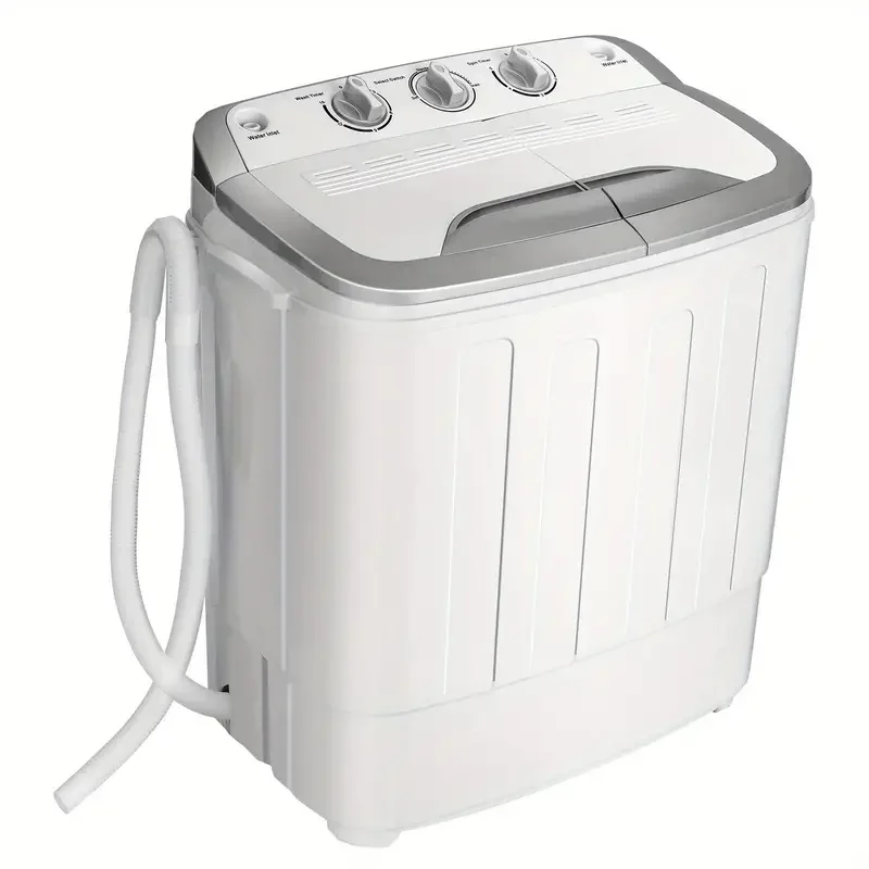 Costway Lavadora Portátil Semi-Automática de 13lbs con Doble Tambor - Diseño Compacto y Ahorra Espacio con Bomba de Drenaje Integrada, Acabado en Gris, Ideal para Cargas Pequeñas, Apartamentos y Camping - Fácil de Operar y Eficiente en Energía