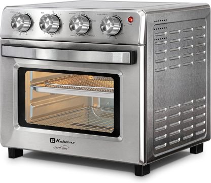 Horno Freidora de Aire Koblenz de 25 Litros, 7 en 1 Fríe sin Aceite, Asa, Gratina, Dora, Tuesta, Calienta, Rostiza, 7 accesorios, 1400 W, Control con Perilla, acero inoxidable (HFKM-1400 IN)