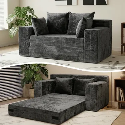 Sofá Cama Convertible 3 en 1 Winzoo Modelo de Suelo: Sillón Extragrande, Sofá 2 Plazas, Chaise Longue Plegable Futón, Incluye 4 Cojines para Sala