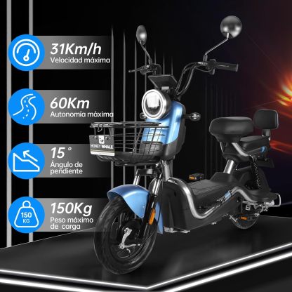 HONEYWHALE U3s Bicicleta Electrica para Adultos, Bicimoto Eléctrica con Alarma, Máxima del Motor 650W, Velocidad Máxima 31KM/H, Autonomía 55-60KM, Baterías de Gran Capacidad de 20AH, Dos Asientos