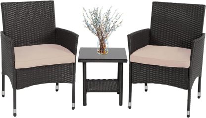 FDW - Juego de Muebles de Patio para Exteriores, Muebles de Mimbre para sillas de ratán con Mesa de Centro para Patio, Patio, césped, Porche, Piscina, balcón, Negro y Beige
