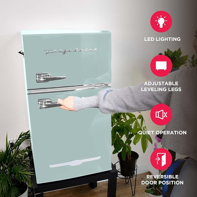 ❄️ Mininevera diseño vintage doble puerta capacidad 72 litros, freezer 21L, iluminación LED, nivel sonoro 39dB y consumo Clase E para espacios pequeños