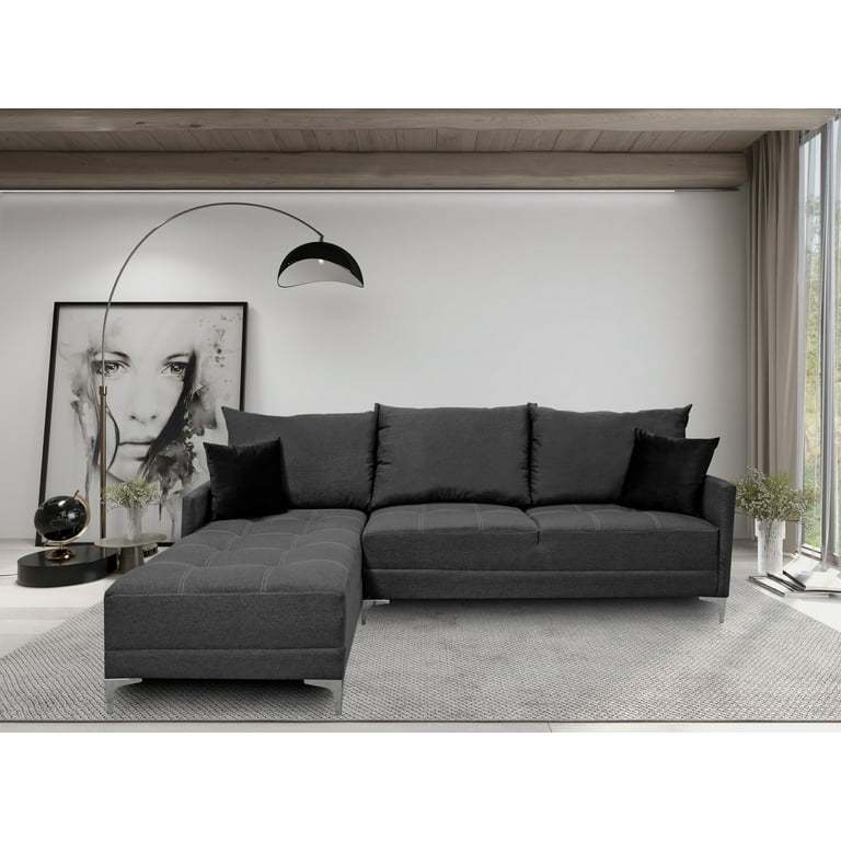 Sala esquinera Caslon Gris Oxford, 260x180 cm, Lino nacional, Modular El Bazar Store Moderna abotonada en esquina