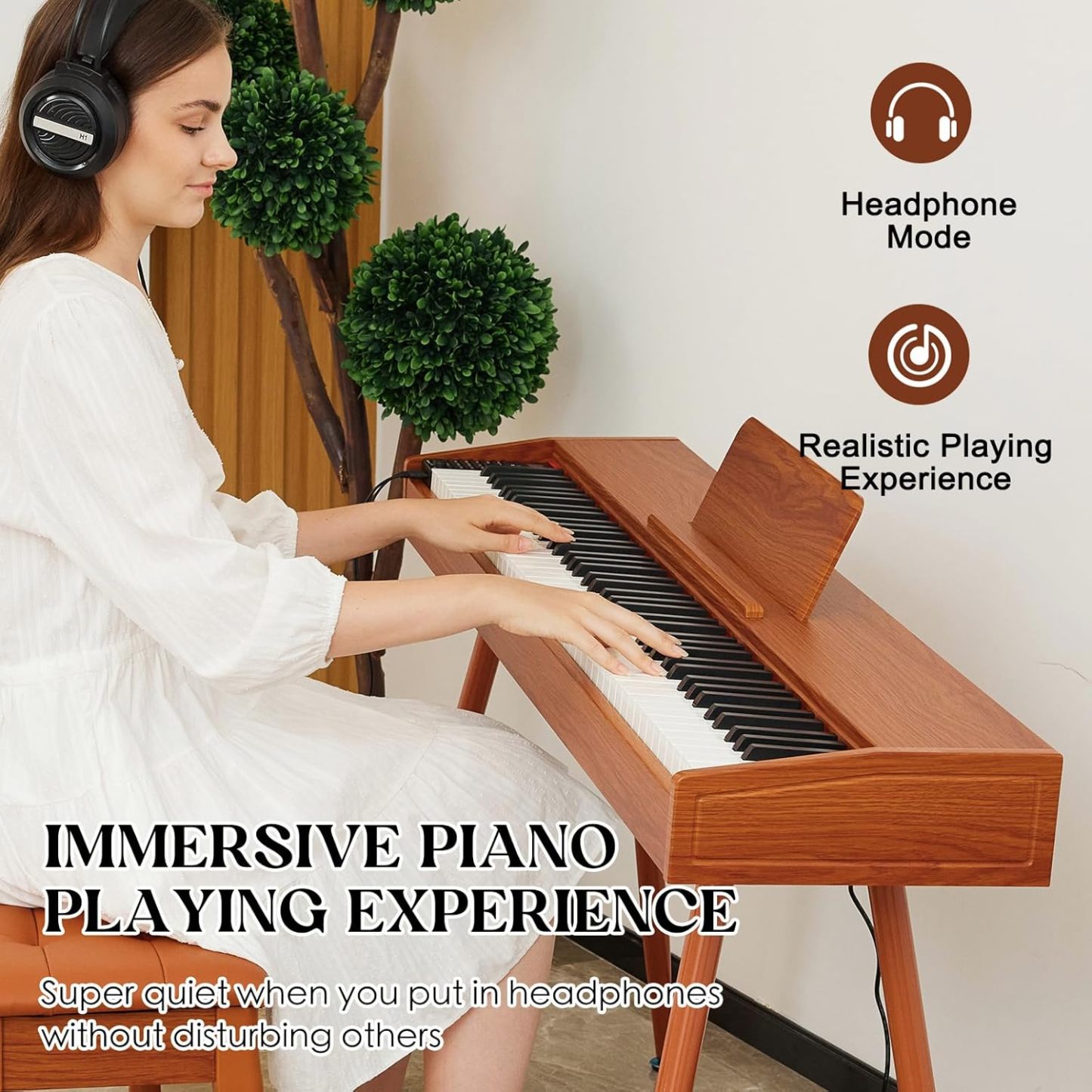 Teclado digital para piano de 88 teclas semiponderado, piano eléctrico de tamaño completo para principiantes, con soporte de partitura, pedal, adaptador de corriente, modo de auriculares,