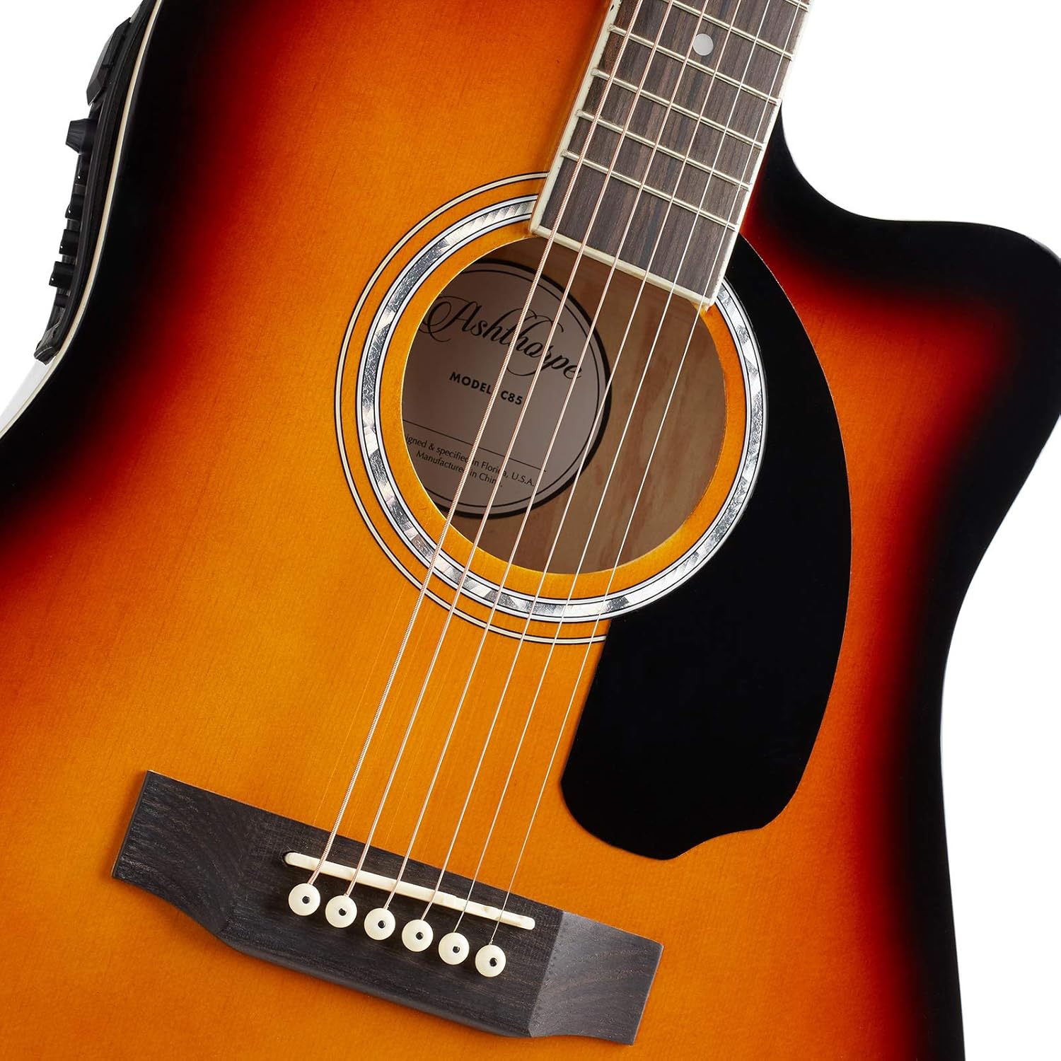 Ashthorpe - Paquete de guitarra acústica-eléctrica de tamaño completo, Negro