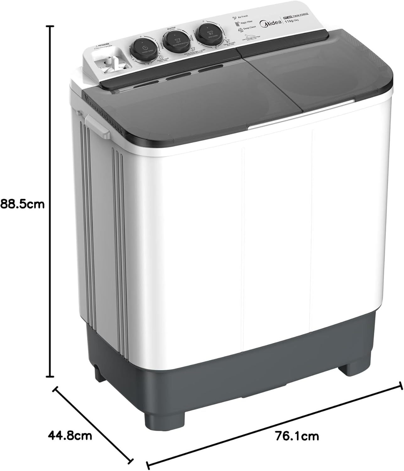 Midea MT100W110/W-MX Lavadora Semiautomática Dos Tinas Twin Force Pulsator 11Kg Blanca