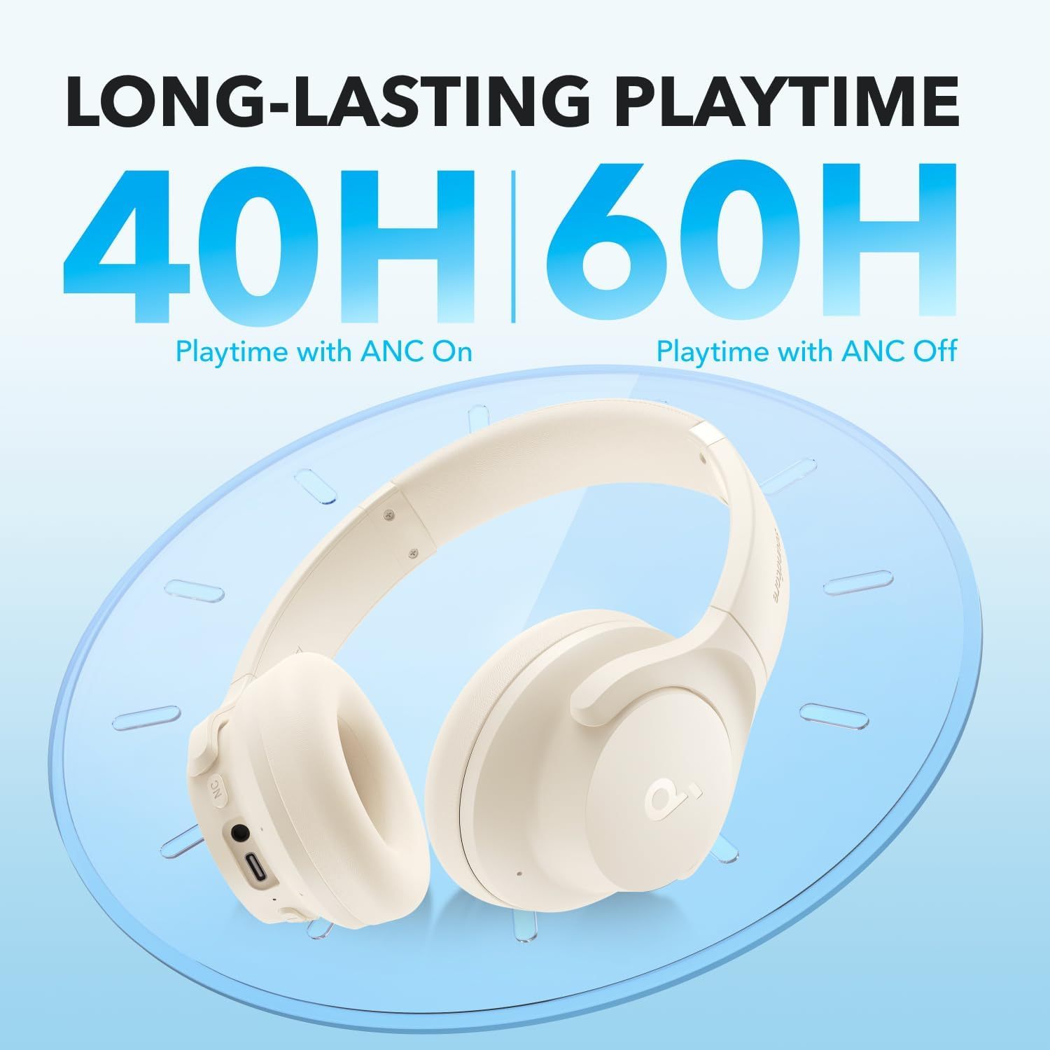 Soundcore Audífonos Inalámbricos Diadema Q20i, Cancelación de Ruido Activa Híbrida, Bluetooth, 40H ANC, Alta Resolución, Big Bass, App, Transparencia, Viajes