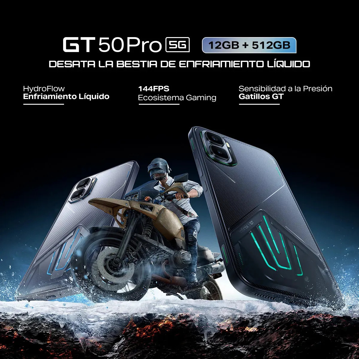 🎮 Celular Gamer 5G, 12GB+512GB, Color Negro Abismo, Incluye Kit Gaming, Enfriamiento Líquido Real, Gatillos GT, hasta 144FPS, Ecosistema Gaming