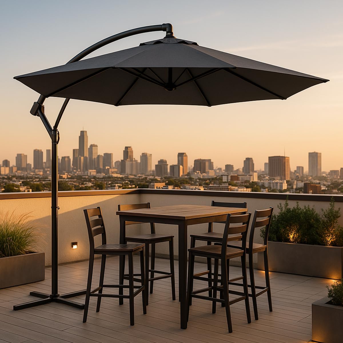Sombrilla de Jardín Duralife | Sombrillla para Exterior con Brazo Lateral 3M Diámetro Altura Ajustable | Sombrilla de Poliester para Patio, Jardin, Terraza