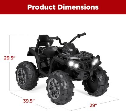 Best Choice Products 12V ATV eléctrico para niños de 4 ruedas con audio Bluetooth, velocidad máxima de 3.7 mph, neumáticos con banda de rodadura, faros LED, radio, color negro