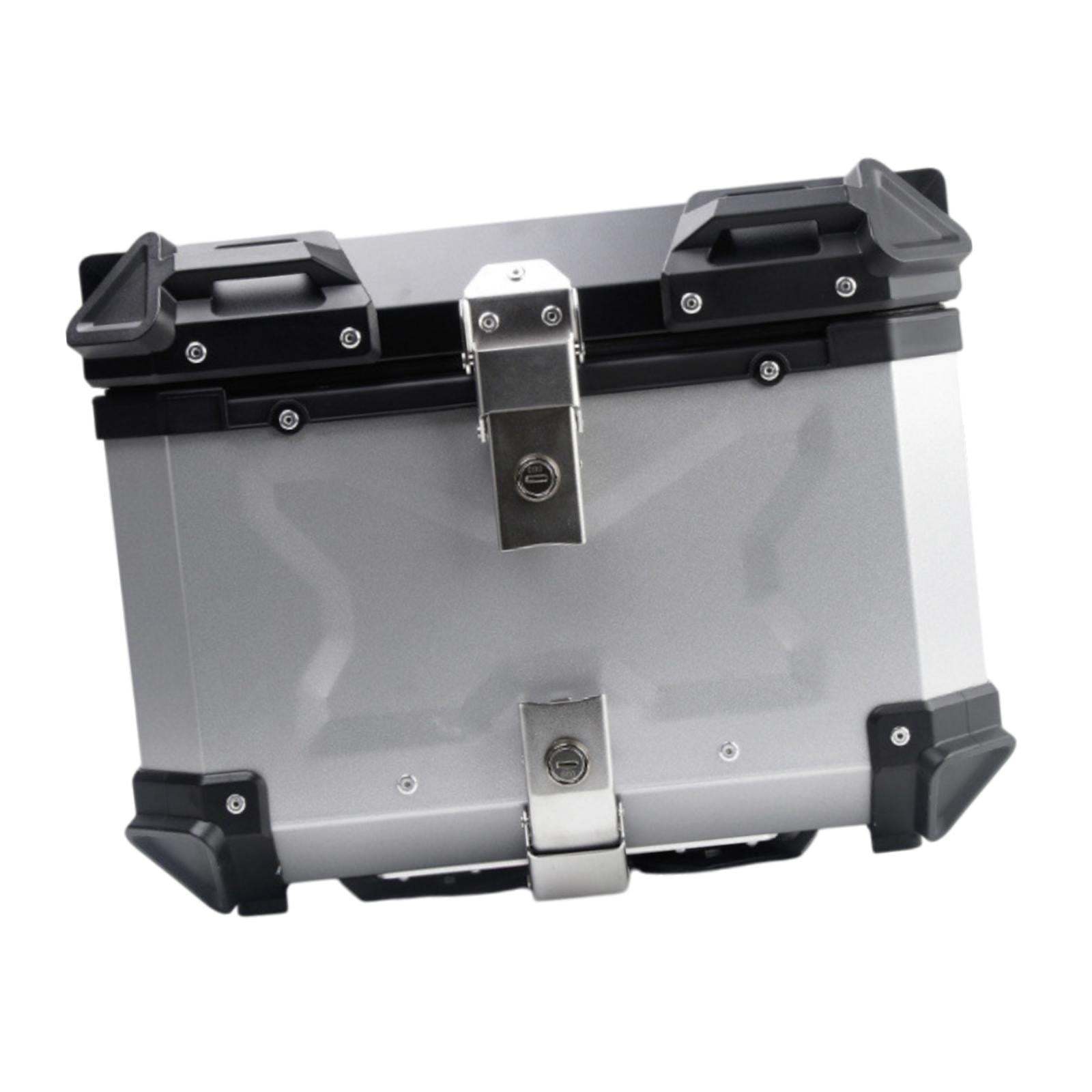 Baúl de motocicleta genérico, caja trasera, organizador de aluminio a prueba de golpes, caja para casco, baúl de almacenamiento de equipaje para 45L Plata