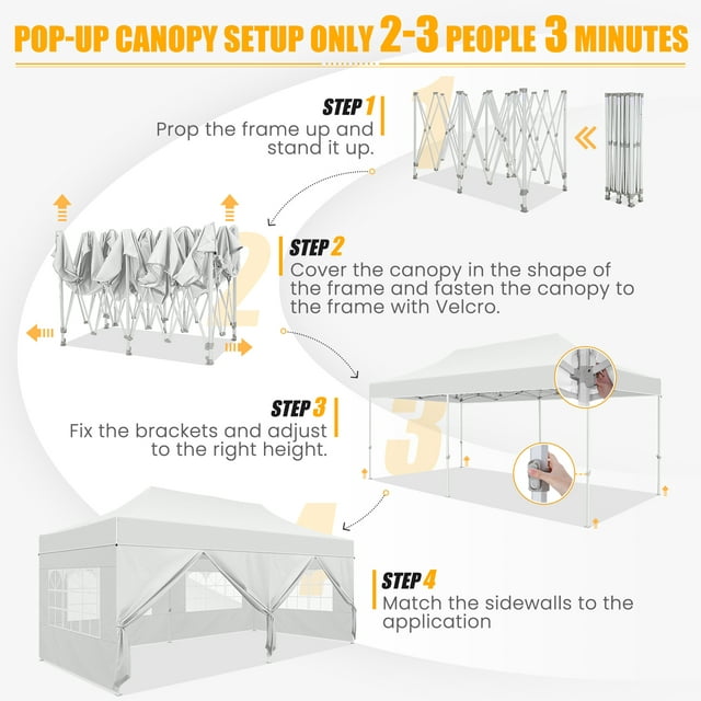 10'x20' Pop up Canopy Tent Heavy Duty Party Tent with 6 Removable Sidewalls, Outdoor Waterproof & Party Wedding Gazebo with Roller Bag, 4 Sandbag