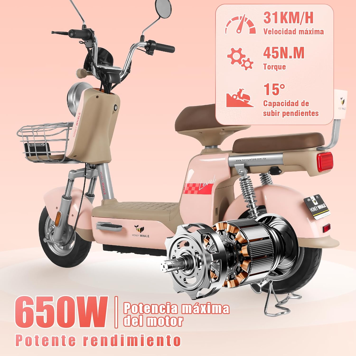 HONEYWHALE U3 PRO Bicicleta Electrica para Adultos, Moto Electrica con Alarma, Potencia Motor 650W-Max, Velocidad 31KM/H-Max, Autonomia 60KM, Bateria 20AH de Gran Capacidad