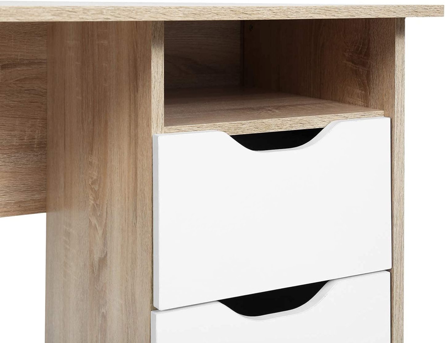 FurnitureR Escritorio para Computadora de Oficina con Almacenamiento Escritorio de Trabajo y Estudio con 5 Estantes Mesa Portátil para Estudiantes Escritorio de Escritura Moderno Haya y Blanco