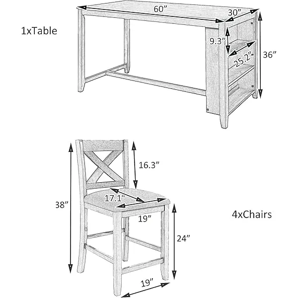 Juego de mesa de comedor de altura de mostrador con 4 sillas