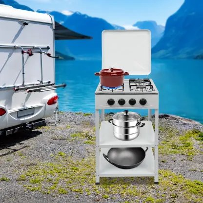 Estufa de gas independiente de 4 quemadores (Gas Natural/GLP) — Placa de cocción portátil para exteriores y camping, con 4 perillas y encendido manual; ideal para caravanas, viajes, preparación para emergencias y uso familiar.