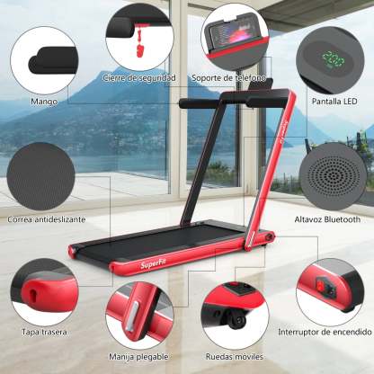 Costway Caminadora Plegable 2 en 1 Eléctrica Portátil 2,25 HP 12 Km/h con Altavoz Bluetooth Mando Pantalla LED App Control para Casa Rojo Costway Modern