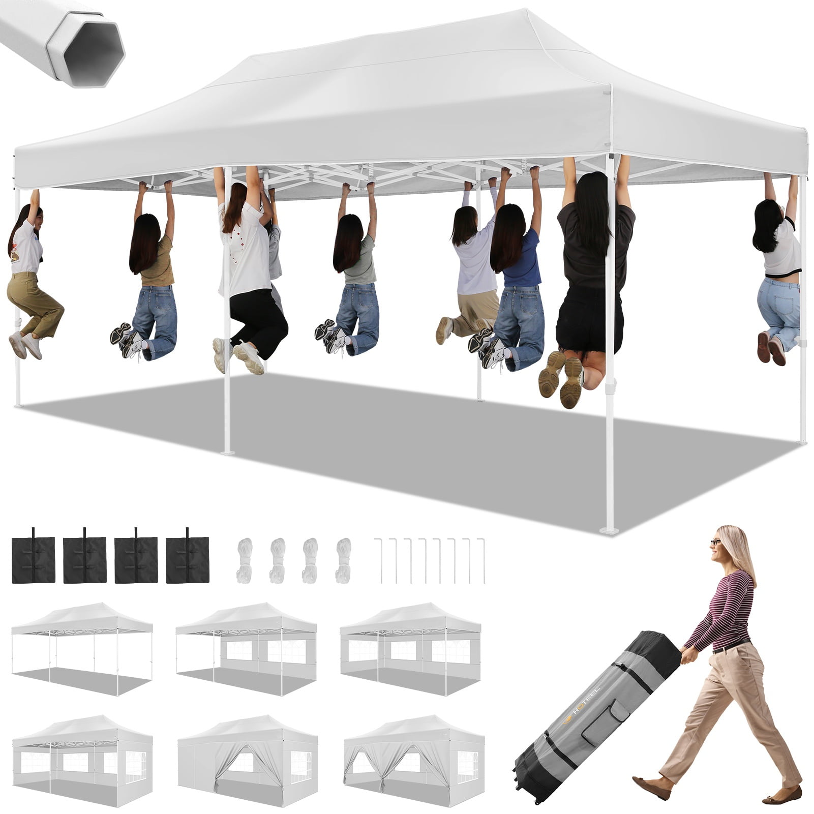 10'x20' Pop up Canopy Tent Heavy Duty Party Tent with 6 Removable Sidewalls, Outdoor Waterproof & Party Wedding Gazebo with Roller Bag, 4 Sandbag
