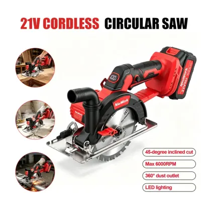 🛠️🔥Sierra Circular Inalámbrica 21V de 6.5 Pulgadas, 2 Baterías 4.0Ah 15 Celdas con Cargador Rápido, 3 Cuchillas de Carburo y Accesorios, Guía Láser, Bisel Ajustable 0‑50° y Ajuste de Profundidad para Corte de Madera