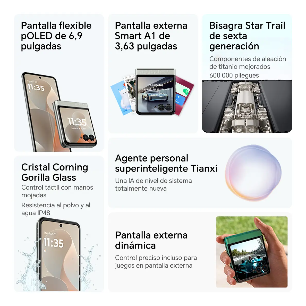 📱 Motorola Razr 60 5G Celular Plegable Desbloqueado, Versiones 8GB RAM+256GB ROM / 12GB RAM+512GB ROM, Procesador Dimensity 7400X, Pantalla POLED 6.9" 120Hz, Cámara Principal 50MP OIS + 13MP, Selfie 32MP, Batería 4500mAh, Carga Inalámbrica 15W, Resistenc