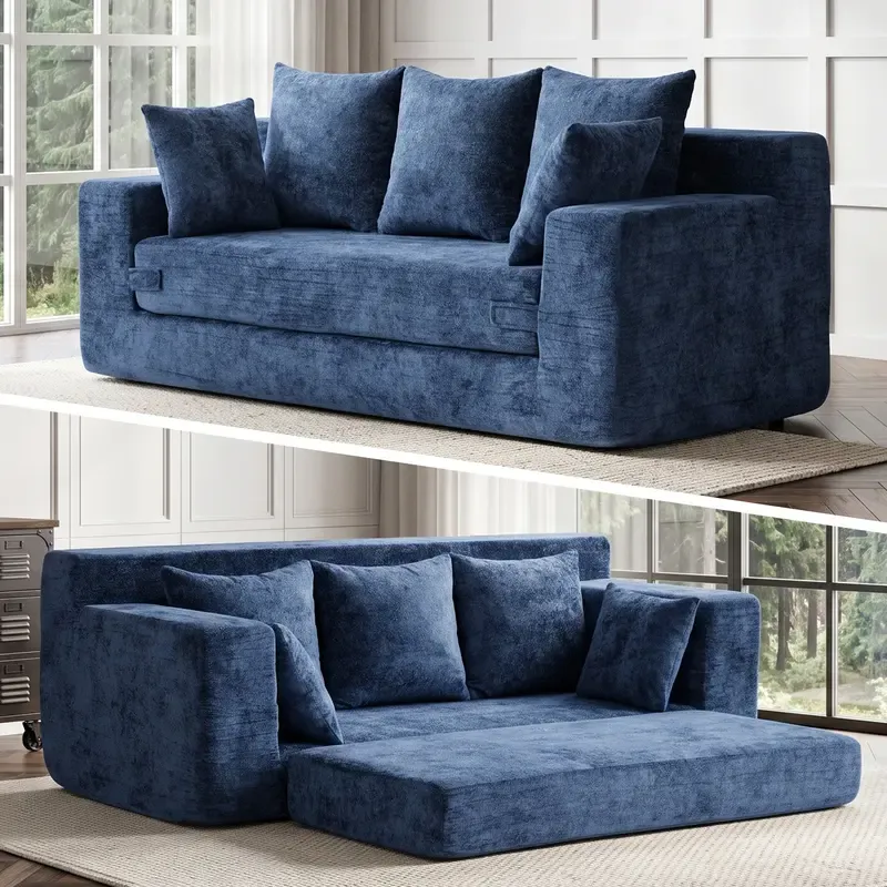 Sofá Cama Convertible 3 en 1 Winzoo Modelo de Suelo: Sillón Extragrande, Sofá 2 Plazas, Chaise Longue Plegable Futón, Incluye 4 Cojines para Sala