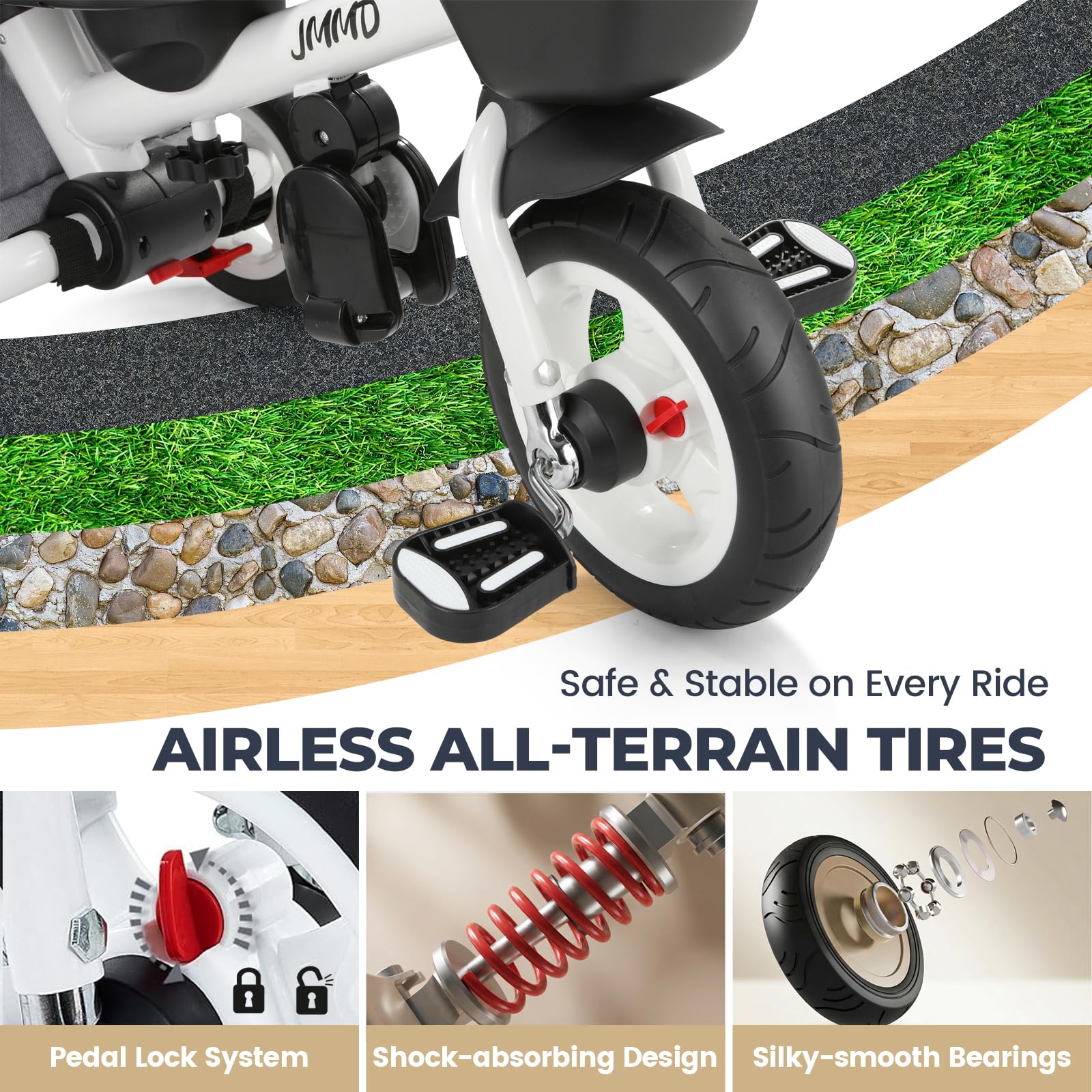 👨‍👩‍👧☀️JMMD Triciclo para bebé, 7 en 1 plegable para niños con mango ajustable para padres, arnés de seguridad y frenos de rueda, toldo extraíble, almacenamiento, carriola de bebé, regalo para niños pequeños de 18 meses a 5 años (verde)