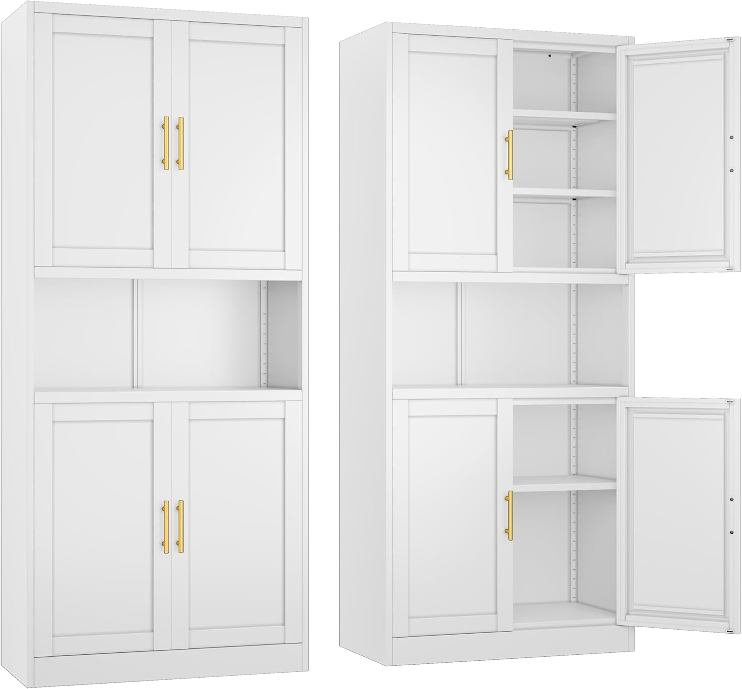 Ckzbx Gabinete de cocina de metal de 61 pulgadas de alto con 4 puertas, armarios de baño, 2 estantes ajustables para cocina, oficina en casa, sala de estar, comedor (negro)