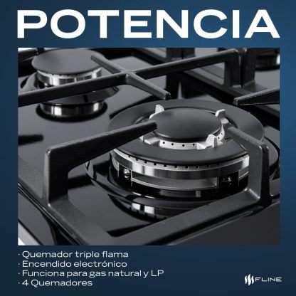 Parrilla De Gas Empotrable 4 Quemadores | Vidrio Templado | Gas LP Y Gas Natural | Encendido Electrónico | Estufa De Mesa | Parrilla De Inducción | Fácil Limpieza