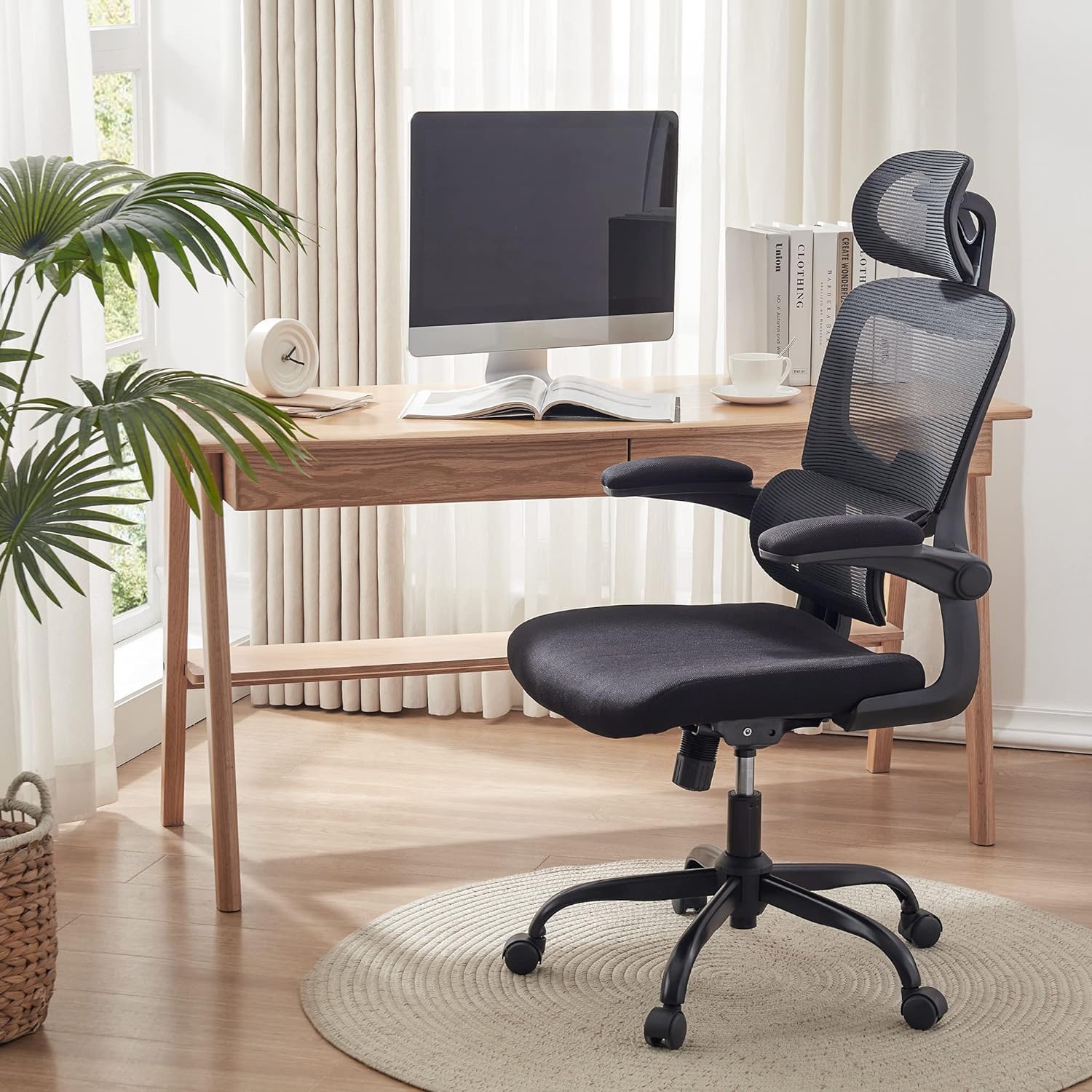 HOMEMAKE FURNITURE Silla Oficina ergonómica de Respaldo Alto con Soporte Lumbar Ajustable Altura reclinable descansabrazos Ajustables Silla Gamer sillas para Escritorio Silla ergonomica Rosa