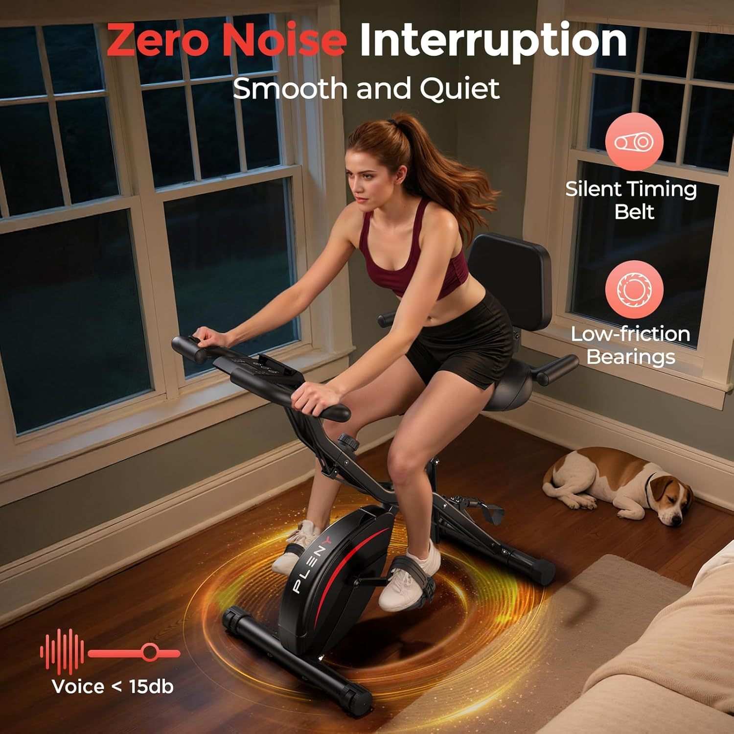 Pleny Folding Exercise Bike, 5 IN 1 Stationary Bike 5.5 LBS Flywheel Exercise Bike, Indoor Workout Bike 330LB Weight Capacity Back Support Cushion for Home Gym Workout